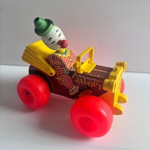 Vintage Fisher Price Jalopy 724 Wood Plastic Pull Toy Clown Car